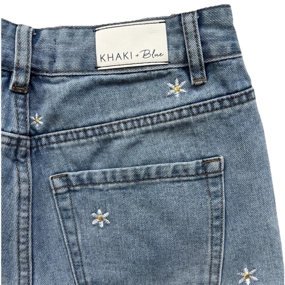 Khaki + Blue Daisy Cut Off Denim Shorts Women’s Juniors 3/26 Y2K Festival Jeans - Picture 6 of 10